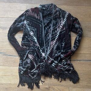 Lucky Brand Multicolor Patterned Fringe Cardigan